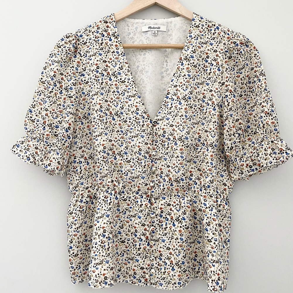 Madewell Silk V-Neck Peplum Popover Top